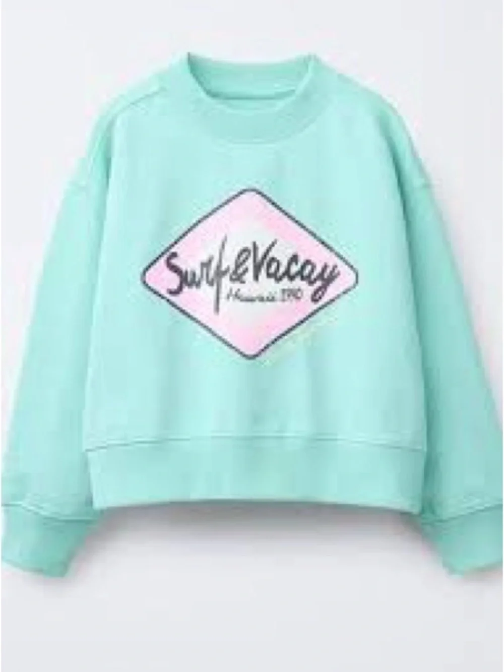 Zara Mint Graphic Crewneck Sweatshirt with Pink & Cream Logo & Matching Shorts